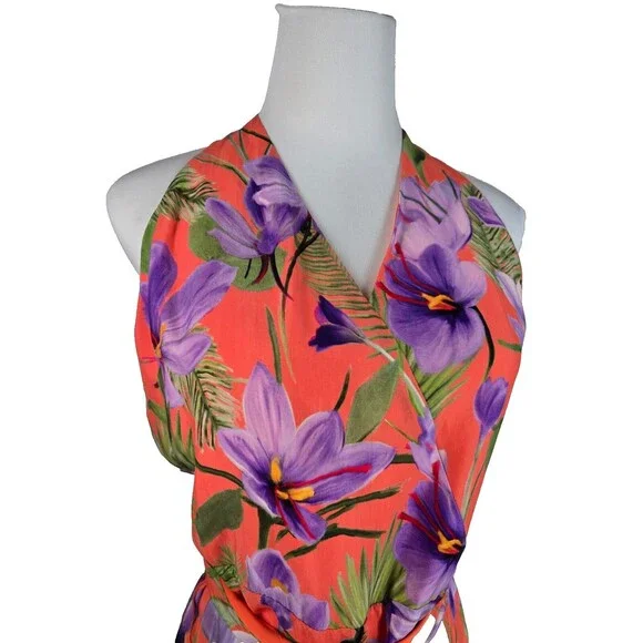 New! ALICE & OLIVIA CYRUS CORAL FLORAL JUMPSUIT HALTER SIZE 10 - Picture 6 of 12
